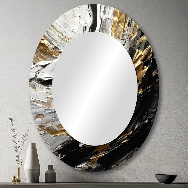 Imminent Bliss Bold Textured Gold and Black II - Gold Oval Wall Mirror Decor, 43 po x 33 po