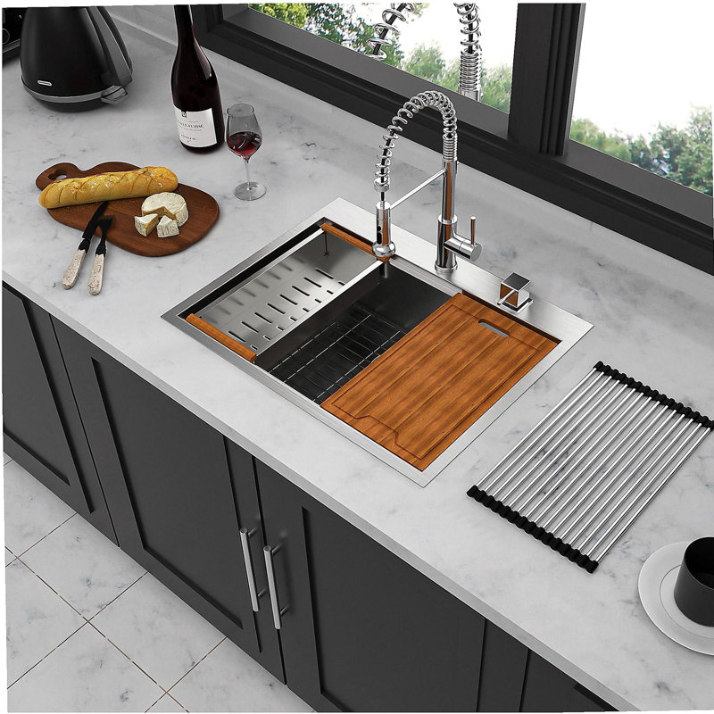 Évier de cuisine encastré 28 po - 28 po x 22 po - Évier de cuisine en acier inoxydable de calibre 16 à station de travail encastrable à simple cuve - 28 po x 22 po x 10 po