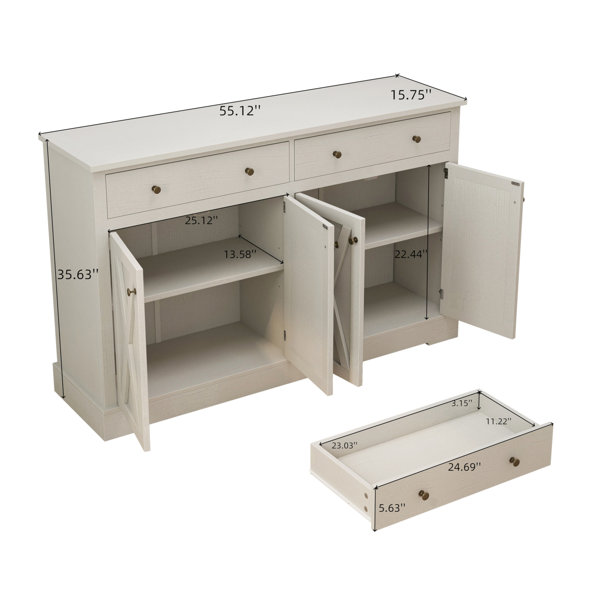 Ophelia & Co. Vintage White Sideboard With Two Drawers And Four Doors ...