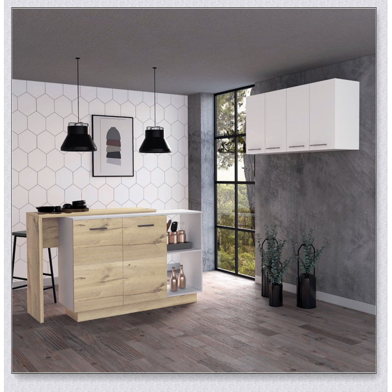 Light Oak 4-Shelf 6-Door 2-Piece Kitchen Set, Ideal for Ample Storage and Modern Aesthetic in Any Kitchen