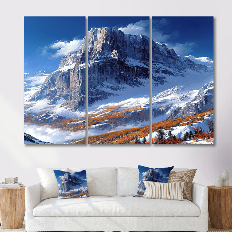 «Snowy Mountain Top - Winter Mountains», ensemble d'art mural, Toile tendue, H 32 po x l 48 po x P 1 po