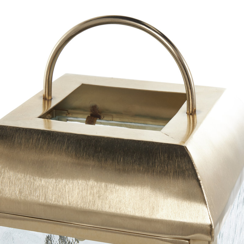 Metal Indoor Outdoor Gold Candle Lantern with Pebbled Glass