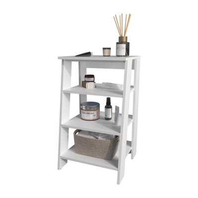 Étagère de salle de bain blanche autoportante avec 4 tablettes pour un rangement bien rangé
