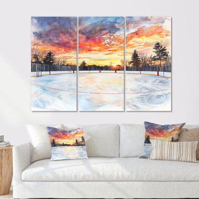 Hockey Rink In Canada At Sunset I - Sport Hockey Wall Art Living Room Set