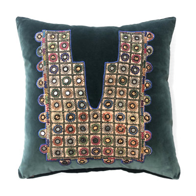 Embroidered Velvet Throw Pillow