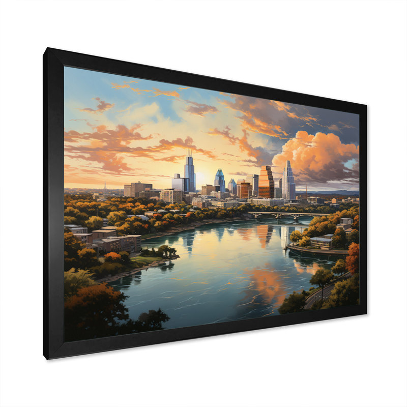 «Austin Dynamic Cityscape IV - Austin», art mural encadré, H 16 po x l 32 po x P 1 po, Cadre photo noir