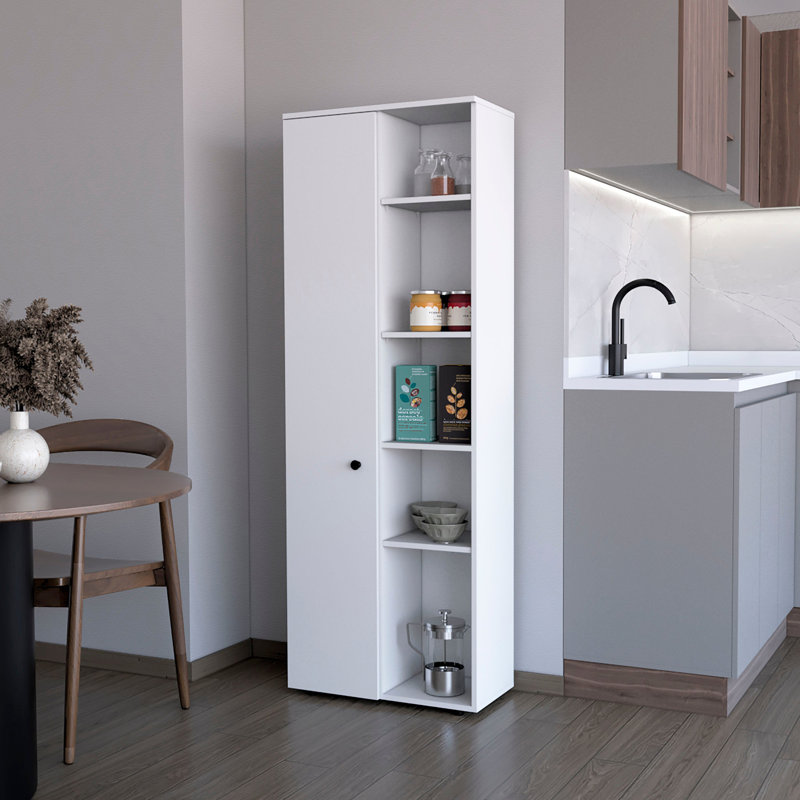 Modern White Kitchen Pantry With Ten Efficient And User- Shelves Designed, White