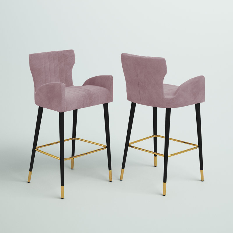 Briannan Upholstered Counter Stool with Solid Wood Frame, Pink