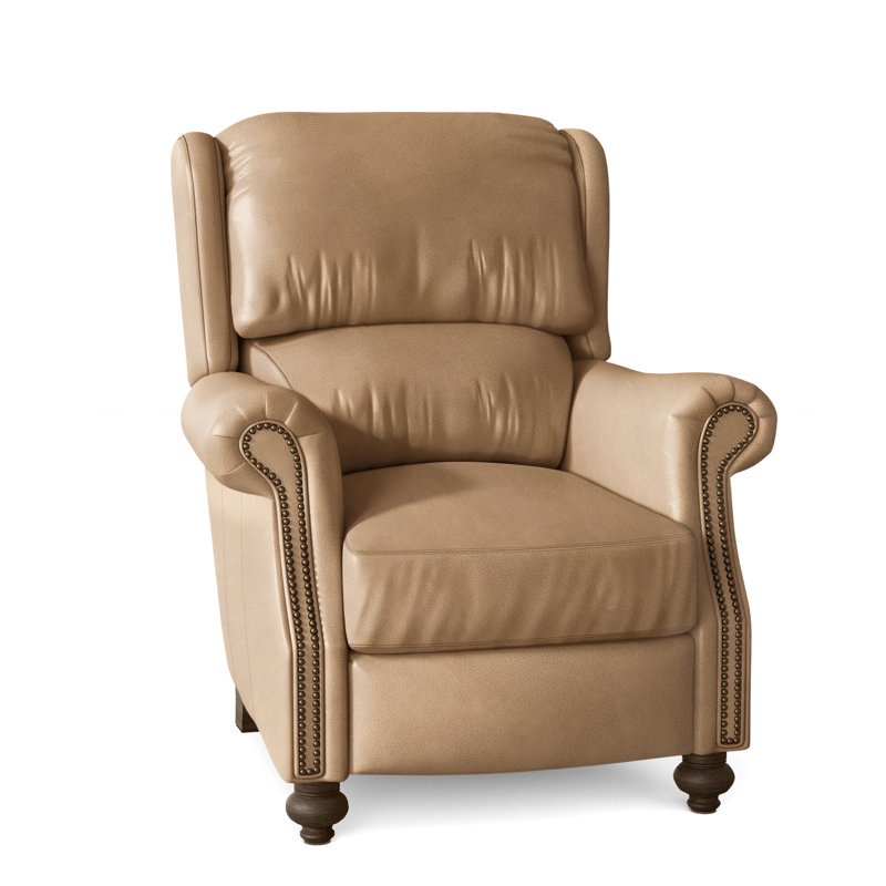 Bancroft Recliner, Aline Fumo Genuine Leather, Cobblestone, French Natural