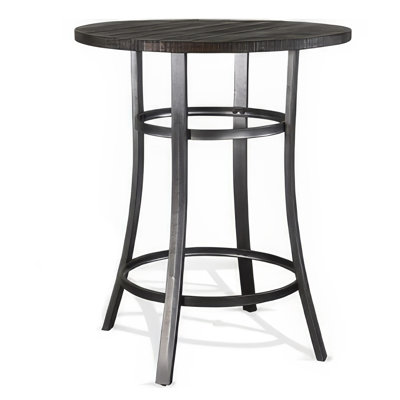 Flint Height Table Round, Dark Brown Mahogany Wood n Metal by Benjara