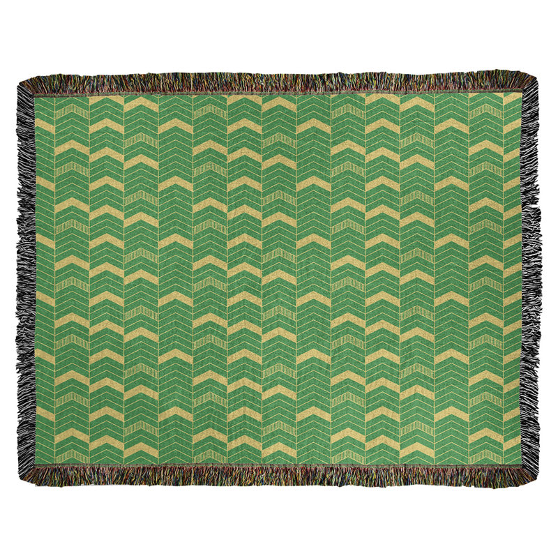 Couverture en coton tissé Rhonda, l 60 po x L 80 po, Vert / Jaune