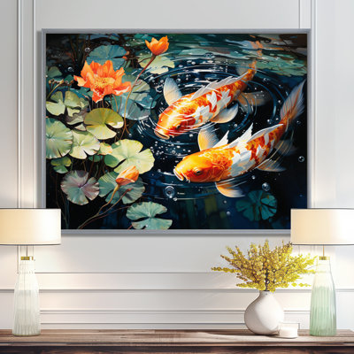 Japan Yellow And Red Golden Koi III - Japan Art Framed Wall Art