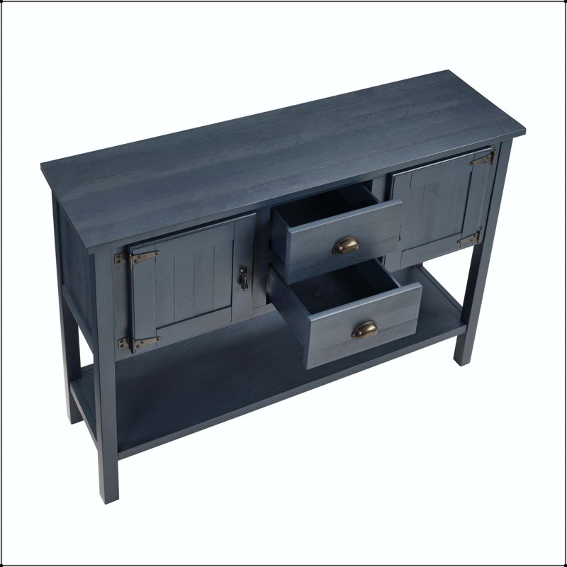 Console 46 po en bois massif avec 2 tiroirs et tablette inférieure, Navy Blue