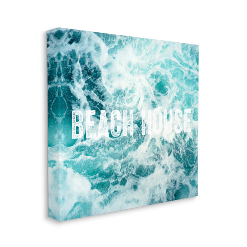 «Beach House Text Foamy Ocean Waves Aériel View» par Daniel Sproul - impression, Toile tendue, L 36 po x H 36 po