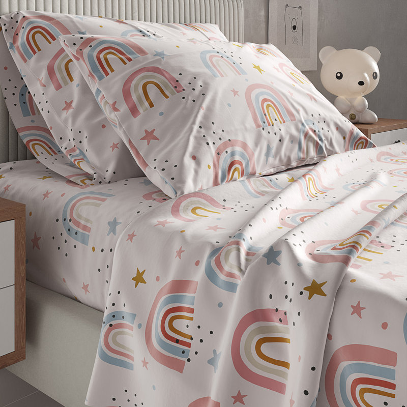 Kids Sheet Set, Soft Microfiber Bedding, Cozy & Breathable, Wrinkle Free Easy Care Bed Sheets, Rainbows 2