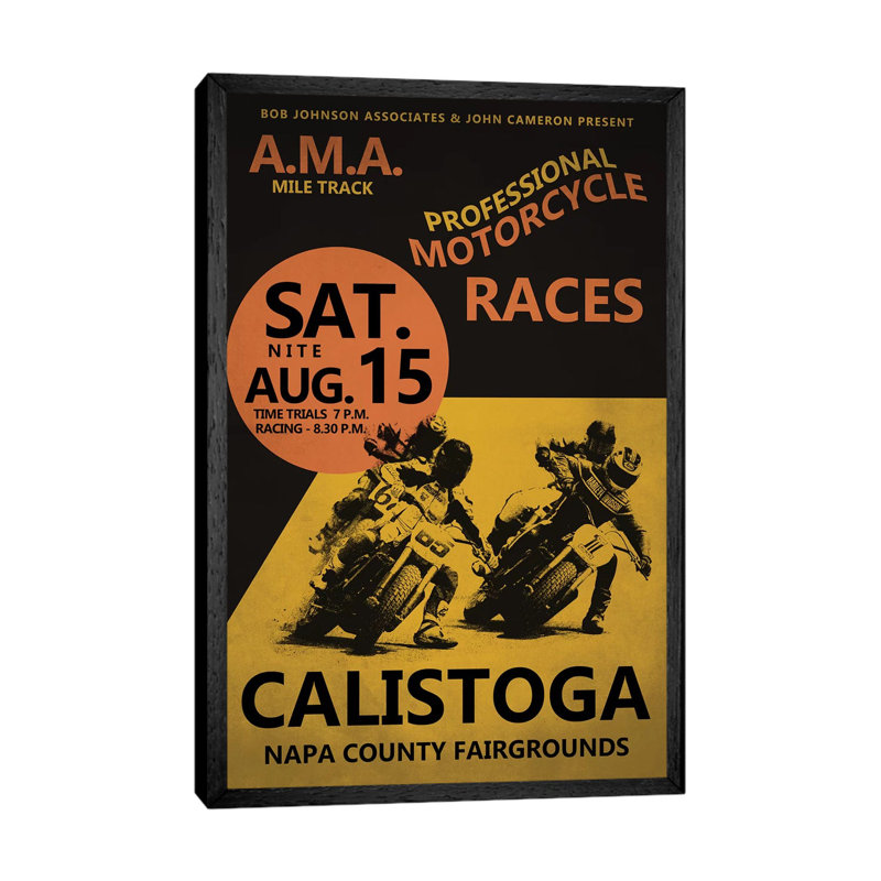 Calistoga Motorcycle Races by Mark Rogan - Print on Canvas, Black Framed, 66.04cm H x 45.72cm W x 3.81cm D