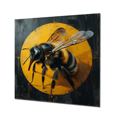 Miel, abeille sur fond jaune - abeille, salon d'art mural