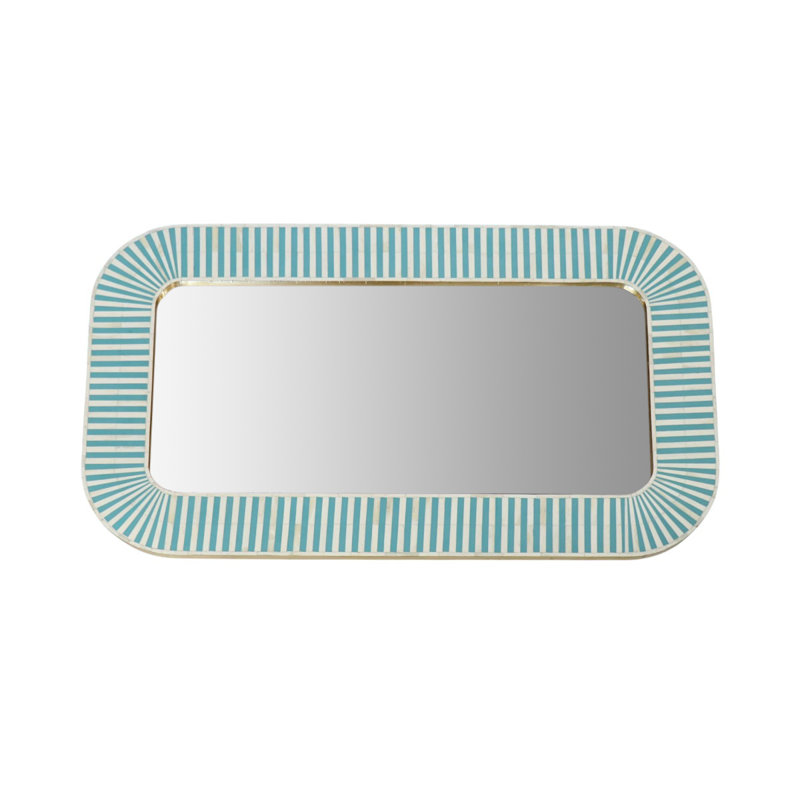 Miroir turquoise à rayures et résine, Blanc / Bleu