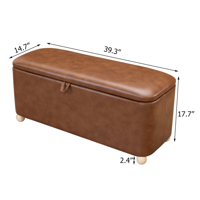40" Faux Leather Storage Ottoman Bench For Living Room