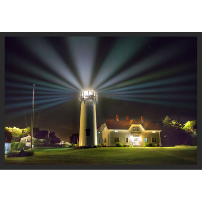 Lighthouse At Night With Beacon Light Strobe by Wayne Collamore, 24 x 36 Inch Framed Poster