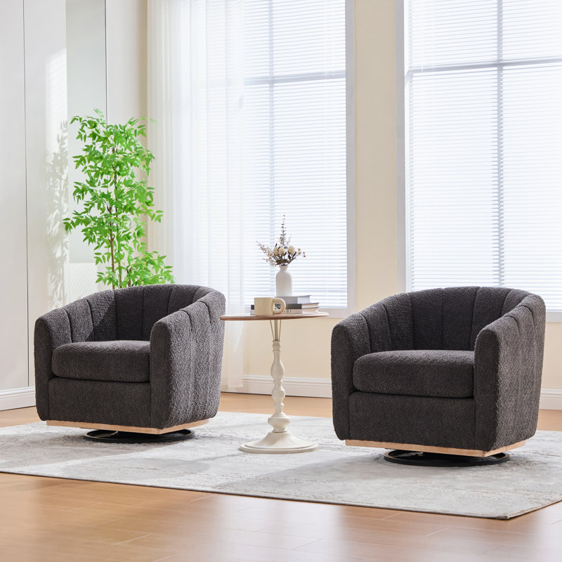 Fauteuil demi-tonneau pivotant surdimensionné (ensemble de 2), Gris anthracite
