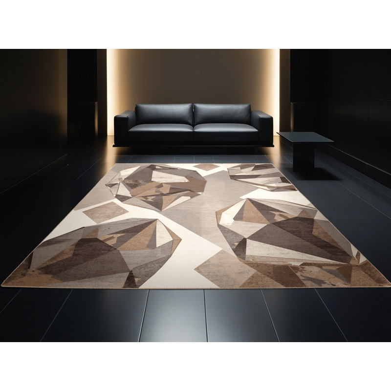 Tapis gris délavé à la machine à motif géométrique luxueux lavable à la machine Carlstadt, 4 x 2