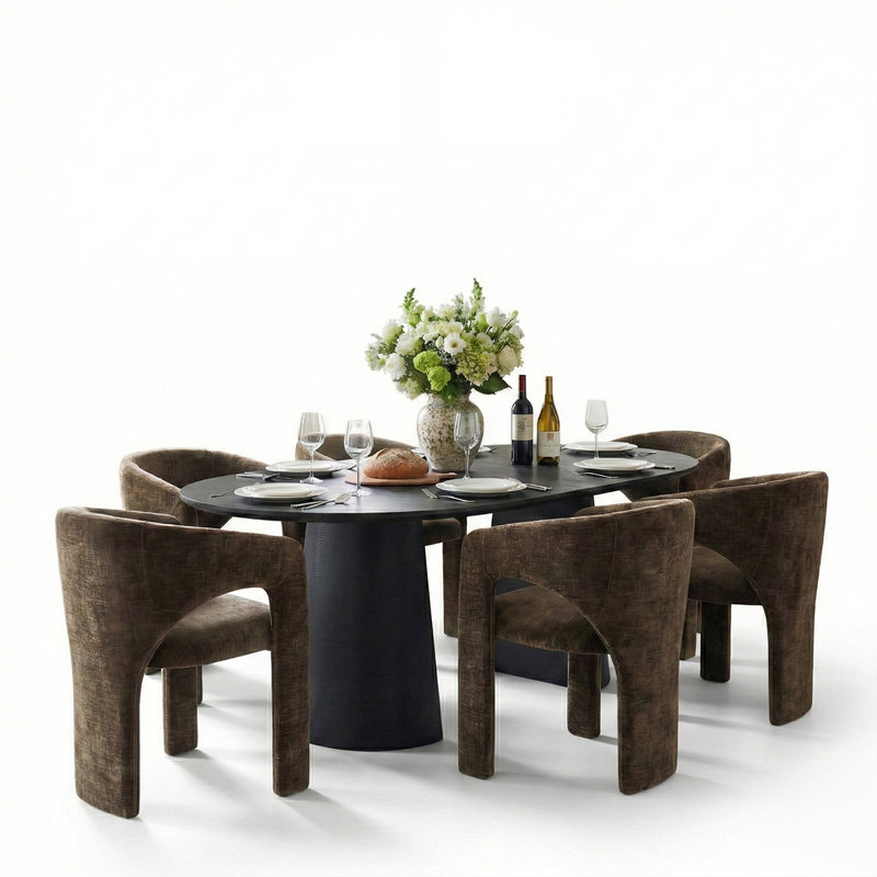 Ensemble de table de salle à manger extensible 47 "à 83" avec chaises rembourrées, 7 pièces : table, 6 chaises, Brun chocolat