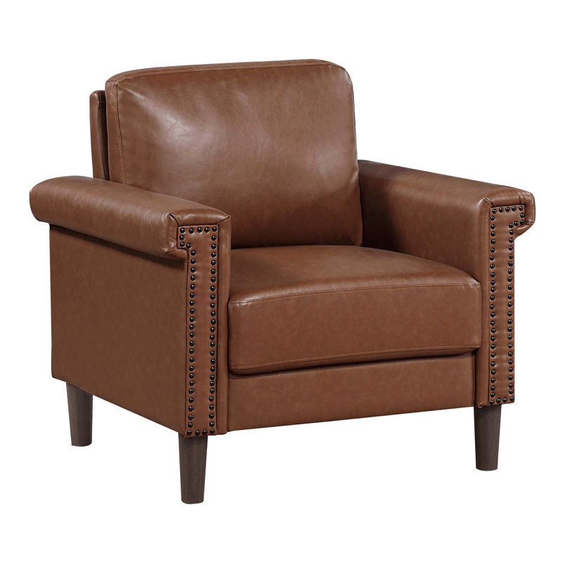 Fauteuil capitonné traditionnel avec garniture cloutée et siège à ressorts ensachés, Similicuir chocolat
