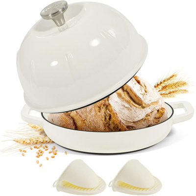 Davivy 5 Qt Enameled Cast Iron Dutch Oven Bread Oven with Lid & Silicone Oven Gloves White