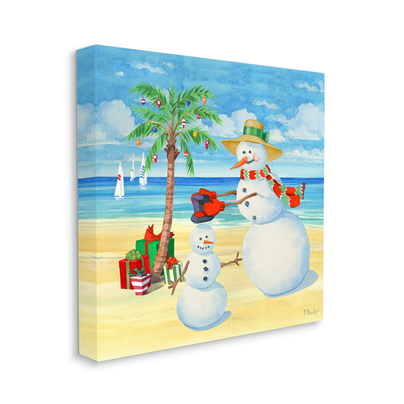 The Holiday Aisle® Festive Snowman Beach Canvas Wall Art Design By Paul Brent, H 36 po x l 36 po x P 1,5 po