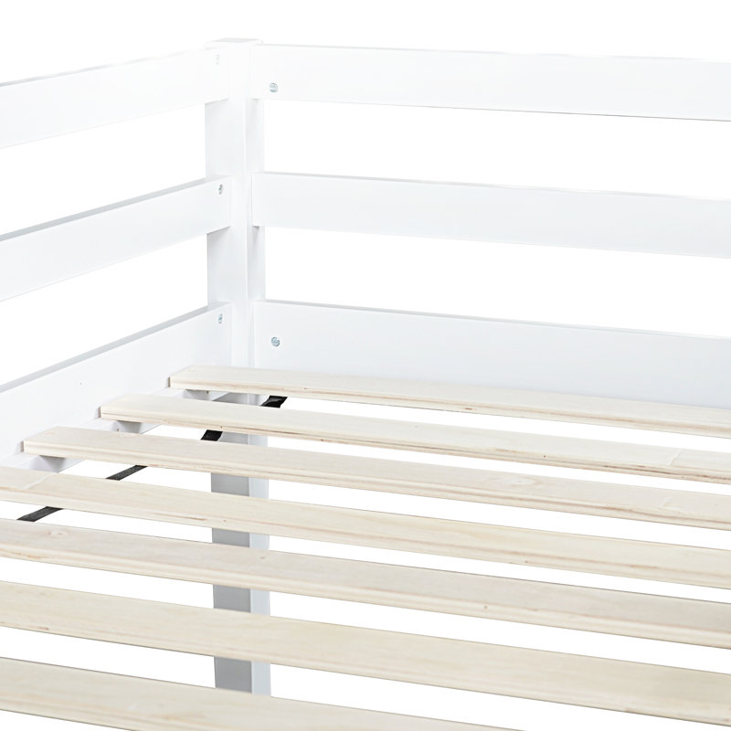Twin Low Loft Bed with Slide, Ladder, Safety Guardrails, Rubber Wood Twin Loft Bed,White, White
