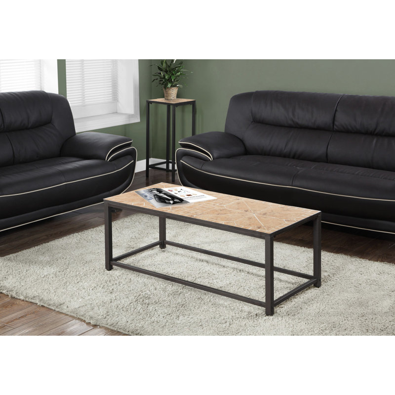 Table d'appoint de salon - table basse rectangulaire en carrelage brun de L 42 po avec support en métal robuste de style transitionnel