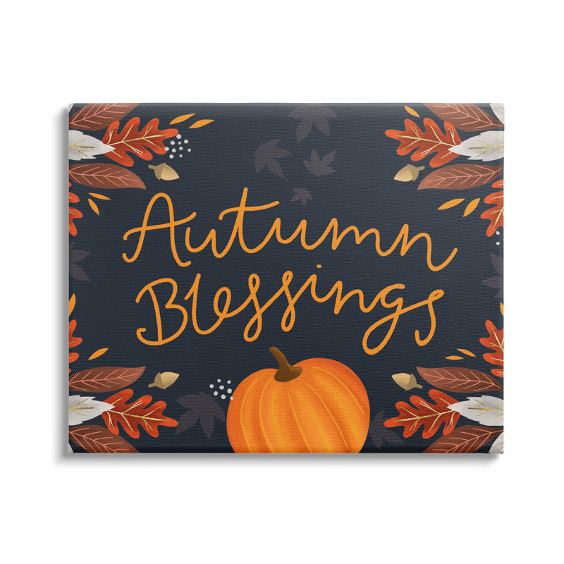 «Autumn Blessings Fall Leaves Pumpkin», art mural par Louise Allen Designs, H 16 po x l 20 po x P 1,5 po