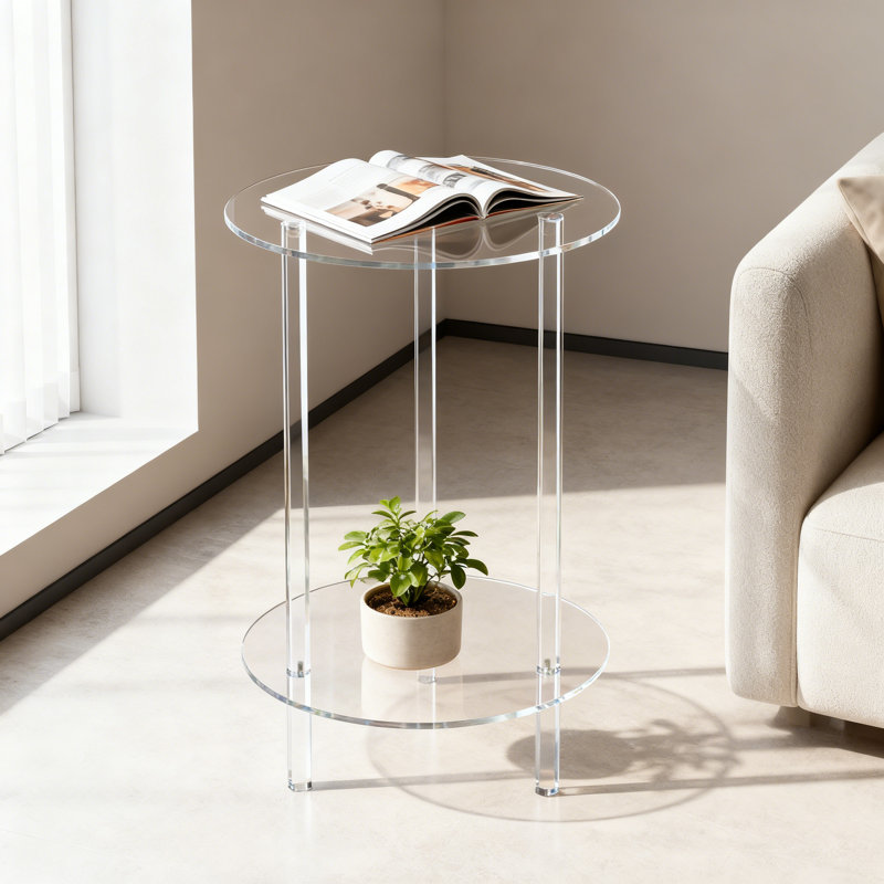 Table de bout moderne en acrylique transparent avec conception détachable à 2 niveaux, table basse multifonctionnelle et table de chevet pour les petits espaces dans le salon, la chambre à coucher ou le bureau