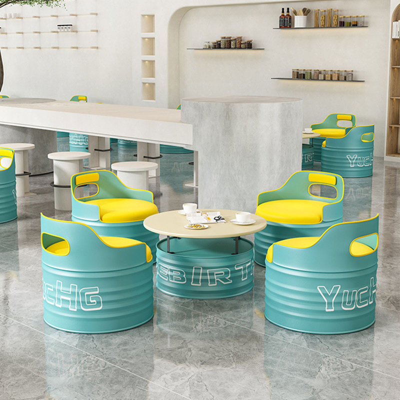Ensemble repas rond 27,56 po Kristalyn, Bleu, Bleu/jaune, 5