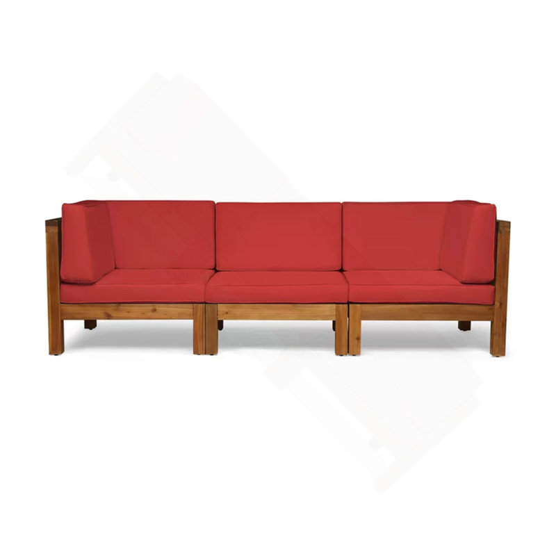 3-PIECE SOFA SET, RED, Wood, Red