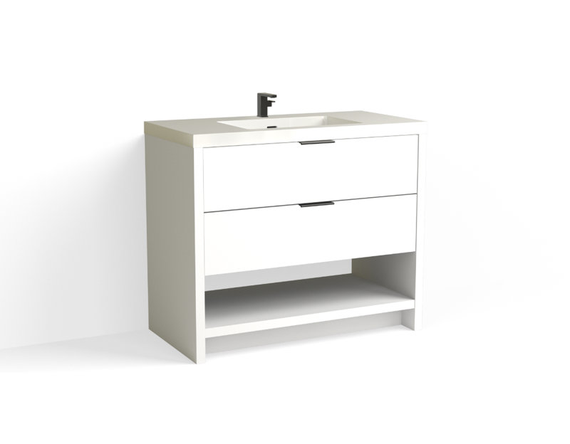 Vue 42" W Freestanding Single Bathroom Vanity, Polished Nickel, Charred, Matte White/8" Widespread
