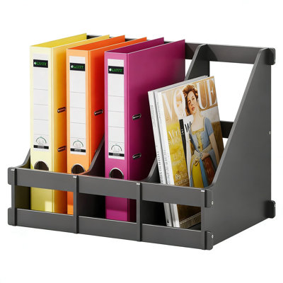 Bamboo Desktop Magazine Holder And File Organizer With 3 Compartments - Vertical Document Rack, Book Holder, And Storage Box For Home, Office, Or School