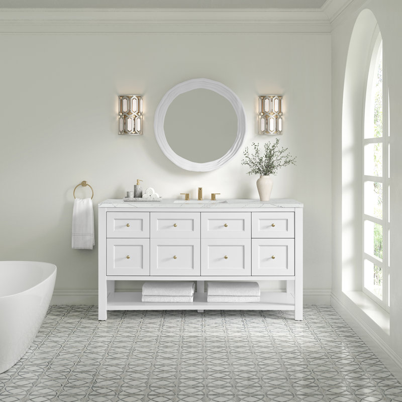 Breckenridge 60'' W Single Vanity, Ethereal Noctis Silestone, Bright White, Widespread