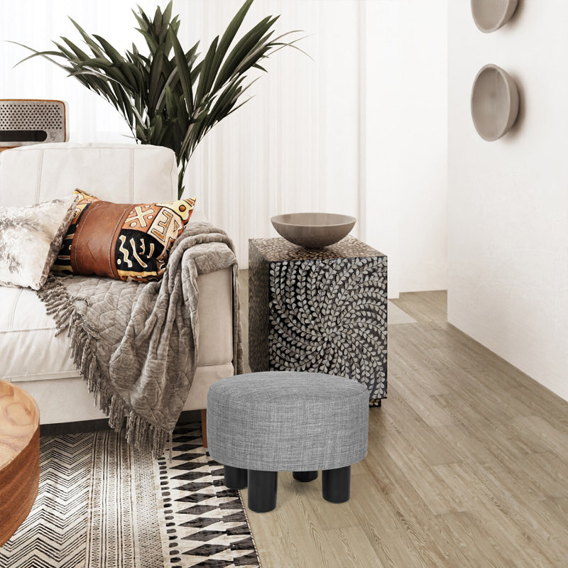 Upholstered Ottoman, Gray Linen