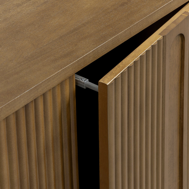 Reeded 3-Drawer Solid Wood Sideboard Cabinet with 2 Doors and Adjustable Shelves for Dining or Living Storage, Natural
