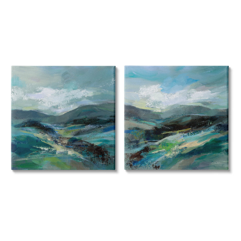 «Modern Mountain Horizon Scene», ensemble de 2 toiles d'art par Silvia Vassileva, H 24 po x l 48 po x P 1,5 po