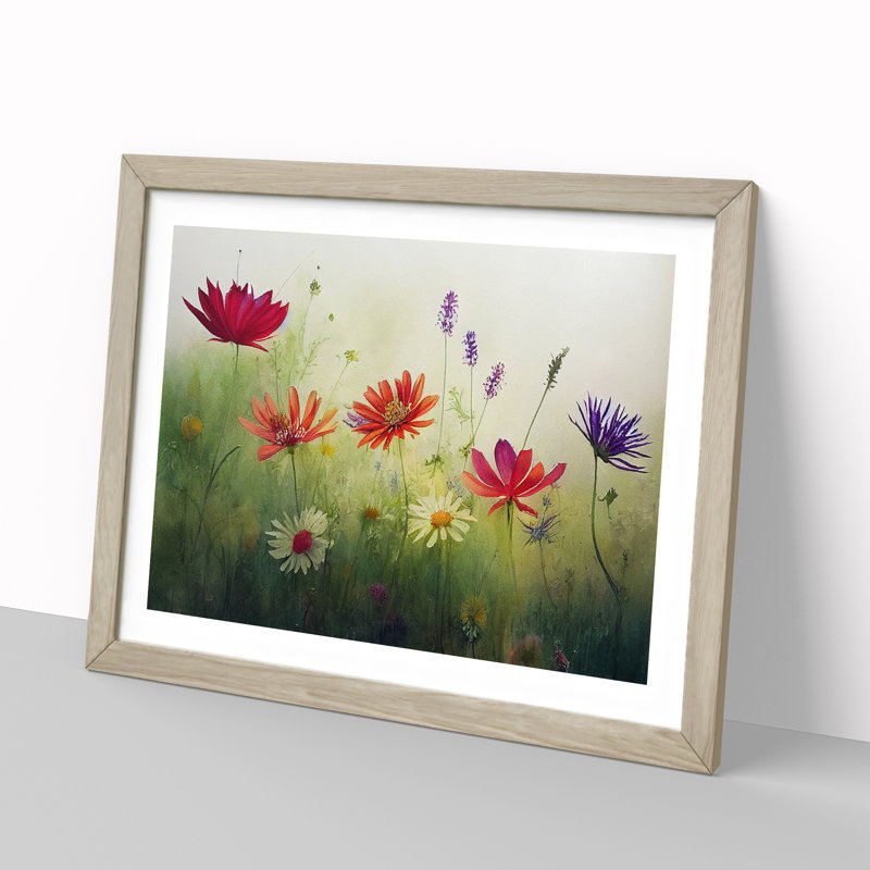 Expressive Wildflowers Floral - Single Picture Frame Print, Oak, 46cm H x 64cm W x 2cm D
