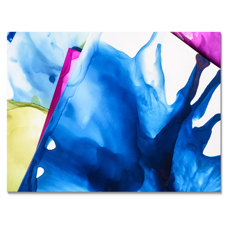Encre éclaboussures bleues violettes - décoration murale moderne en toile, H 16 po x l 32 po x P 1 po, Toile tendue