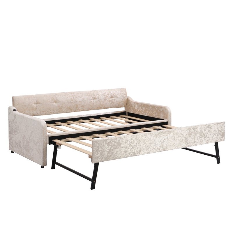 Lit de jour rembourré avec couchette Julieta, Beige
