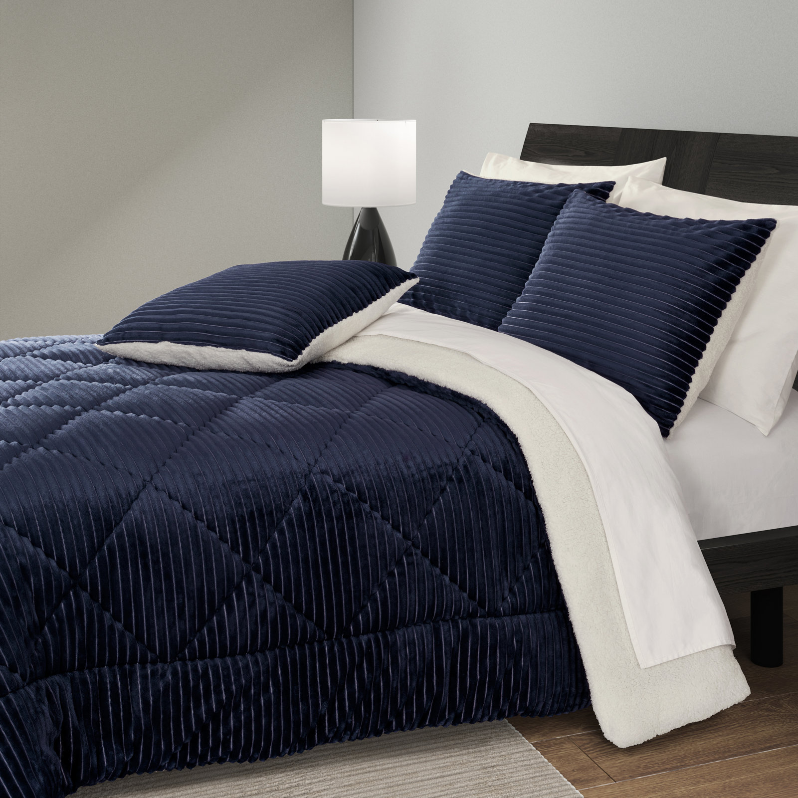 Everett Cotton Comforter Set, Queen Comforter + 2 Standard Shams, Navy