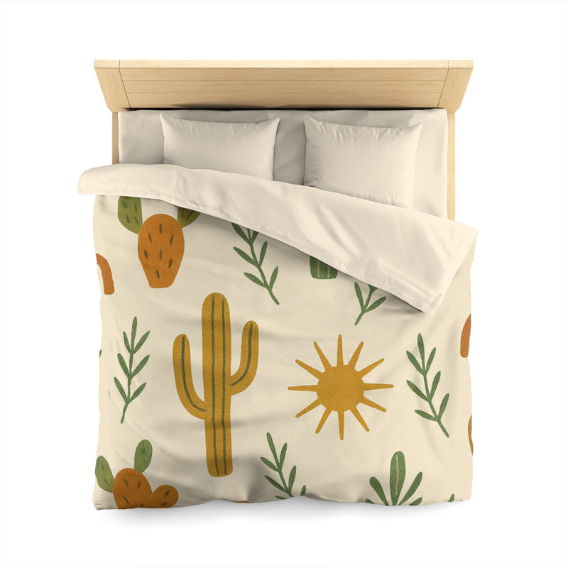 Microfiber Duvet Cover Boho Style, Design 23, Queen Duvet Cover, Orange/Yellow/Green/Cream