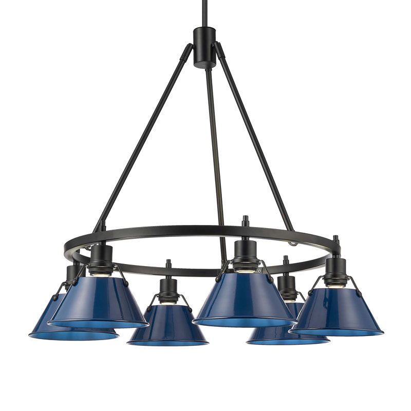 Felda 6 - Light Steel Dimmable Cone Chandelier, Matte Black, Matte Navy