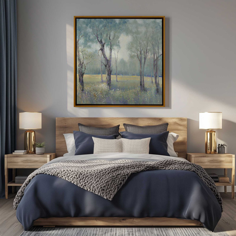 Tranquil Woodland Scene, reproduction sur toile dans un cadre, H 12,75 po x l 12,75 po, Or poli