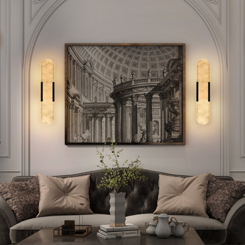 Applique murale moderne 20 "à DEL en marbre naturel, 3 lumières à intensité variable, noir, ensemble de 2, Noir
